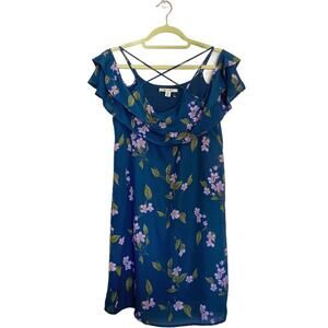 Miami Teal Floral Strappy Cold Shoulder Slip Dress Sz M